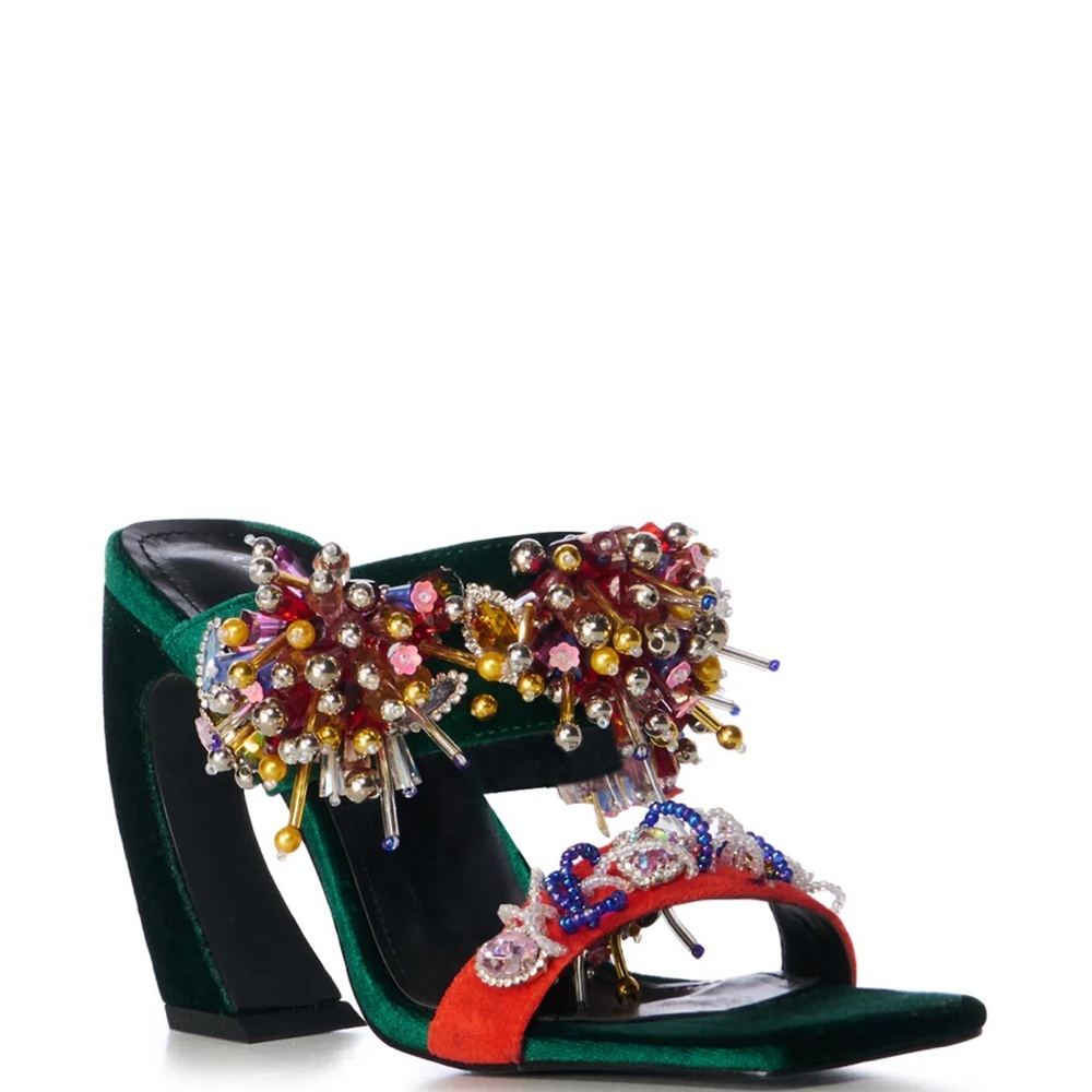 Azalea Wang Green Embellished Women's Heels
